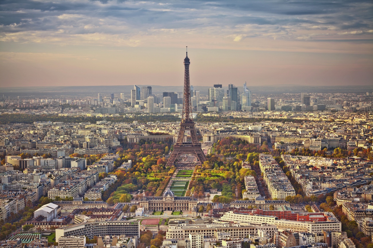 Tour Eiffel, avec les jardins du Trocadéro et le Champ de Mars