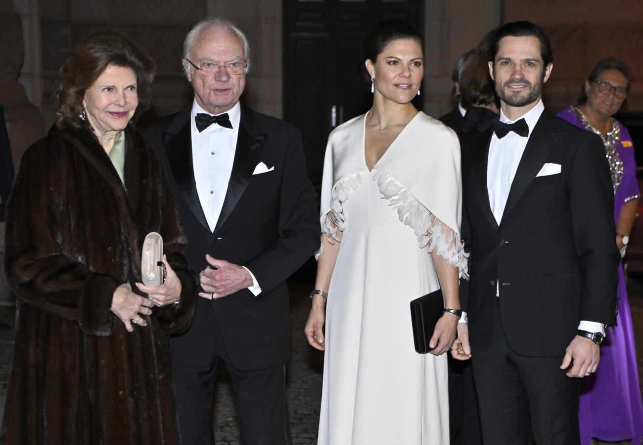 The King and Queen of Sweden and their children, Princess Victoria and Prince Carl Philip, attend a gala at the opera house