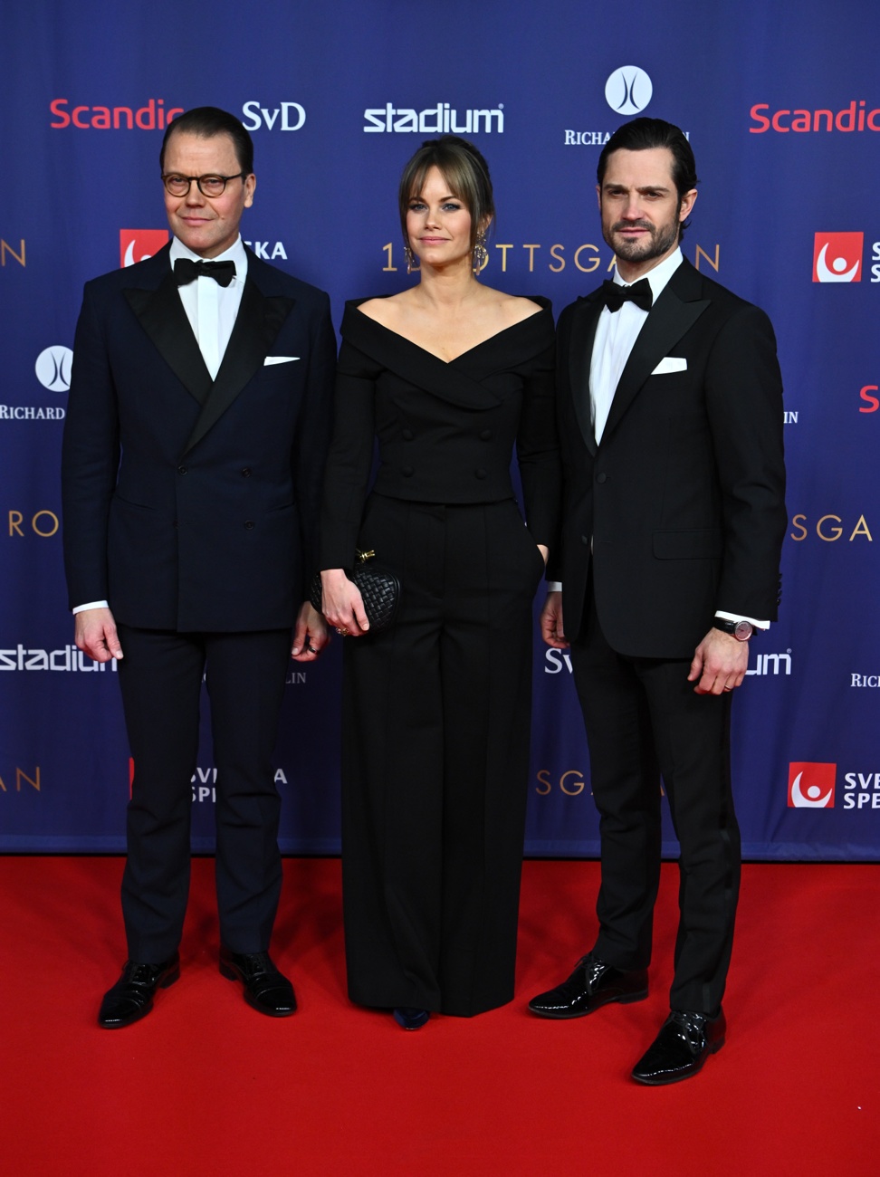 La Princesse Sofia, le Prince Carl Philippe et le Prince Daniel de Suède à leur arrivée au Gala des Prix sportifs suédois 2023