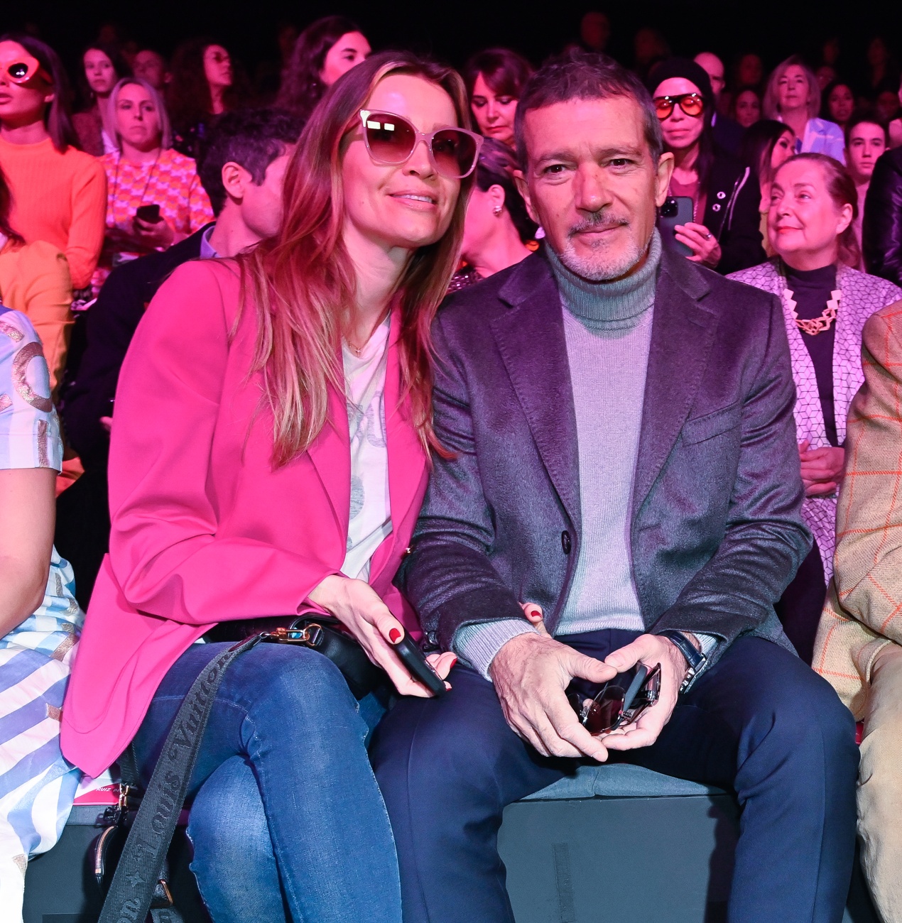 Antonio and Nicole in the front row of the Ágatha Ruiz de la Prada fashion show at Mercedes-Benz Fashion Week